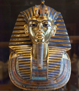 Golden funerary mask of Pharaoh Tutankhamun, symbol of Egypt’s 18th Dynasty
