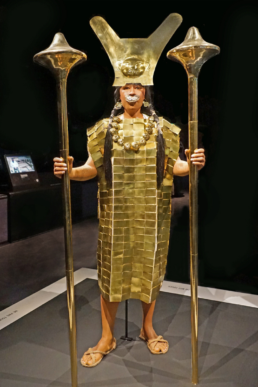 Full-body reconstruction of La Señora de Cao in gold ceremonial regalia