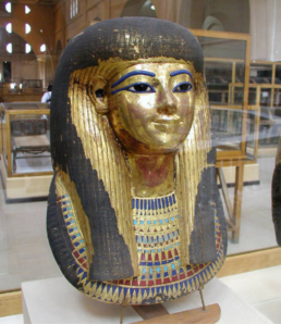 Funerary mask of Thuya, noblewoman of the 18th Dynasty, adorned with gold and colored glass