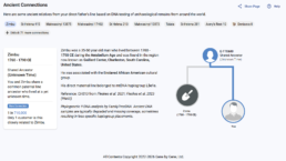 FamilyTreeDNA Discover Ancient Connections report showing Zimbu, 1760–1790 CE, as a shared paternal ancestor under haplogroup E-FTC600