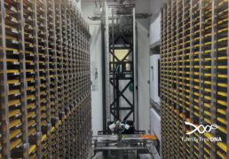 Laboratory freezer storing DNA samples for autosomal DNA testing and long-term genetic analysis