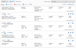 Family Finder DNA matches showing shared cM, longest segment, and predicted relationship ranges in results list