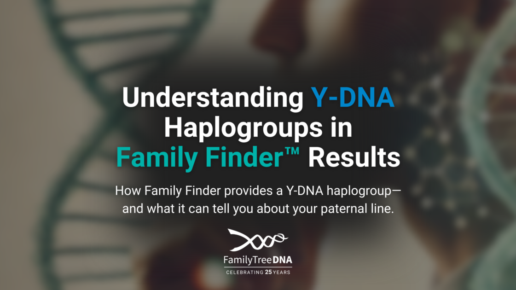 Featured image with DNA strands and a male silhouette, overlaid with the blog title “Understanding Y-DNA Haplogroups in Family Finder Results” and a tagline about how Family Finder provides a Y-DNA haplogroup for paternal ancestry insights.