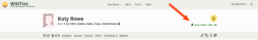 Screenshot of a WikiTree profile with an arrow pointing to the user’s WikiTree ID, located near the top right of the page.