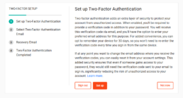 Launch two-factor authentication setup to strengthen account security before selecting your email and recovery options.