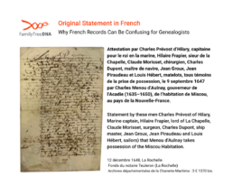 1647 French attestation naming witnesses to Menou d’Aulnay’s possession of Miscou Habitation in Acadia, handwritten record. (124 characters)