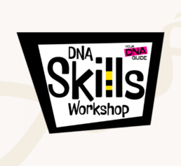 Your DNA Guide DNA Skills Workshop graphic with bold lettering highlighting hands-on genetic genealogy education.