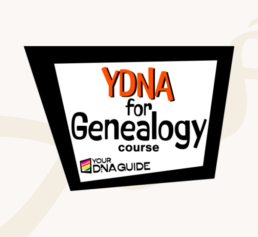 Your DNA Guide Y-DNA for Genealogy course graphic with bold text emphasizing paternal-line DNA education.