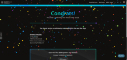 The RootsTech 2026 confirmation screen showing successful free virtual registration and event details.