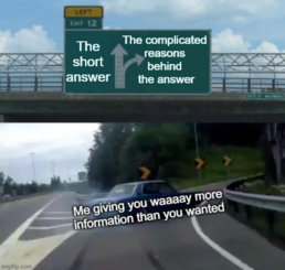 Family tree meme illustrating how DNA questions often lead to complex genetic genealogy explanations.