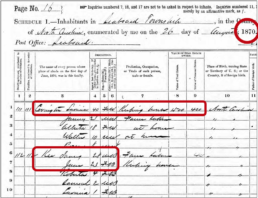 1870 census page from Northampton County NC showing James Tann Kee living next to white landholder Lavinia Covington