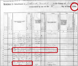 1880 census page from Northampton County NC showing James Tann Kee living near members of the white Kee enslaver family