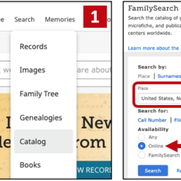 FamilySearch catalog search results for Northampton County NC showing available probate and court record collections online