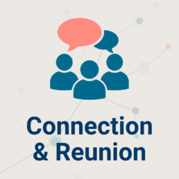 Connection and reunion icon with people and speech bubbles for adoptee DNA matches