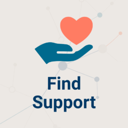 Hand holding a heart above the words Find Support for support after unexpected DNA results.